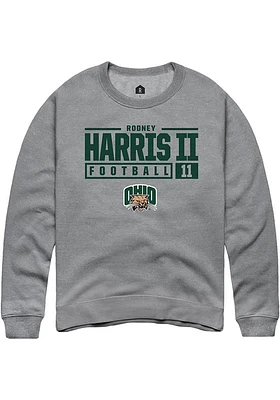 Rodney Harris II  Rally Ohio Bobcats Mens Graphite NIL Stacked Box Long Sleeve Crew Sweatshirt