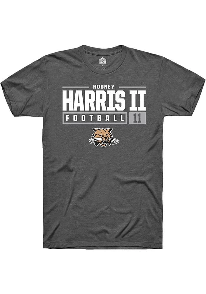 Rodney Harris II Ohio Bobcats Dark Grey Rally NIL Stacked Box Short Sleeve T Shirt