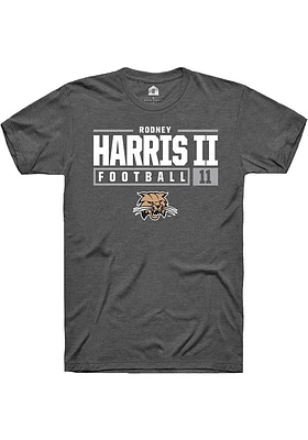 Rodney Harris II  Ohio Bobcats Dark Grey Rally NIL Stacked Box Short Sleeve T Shirt
