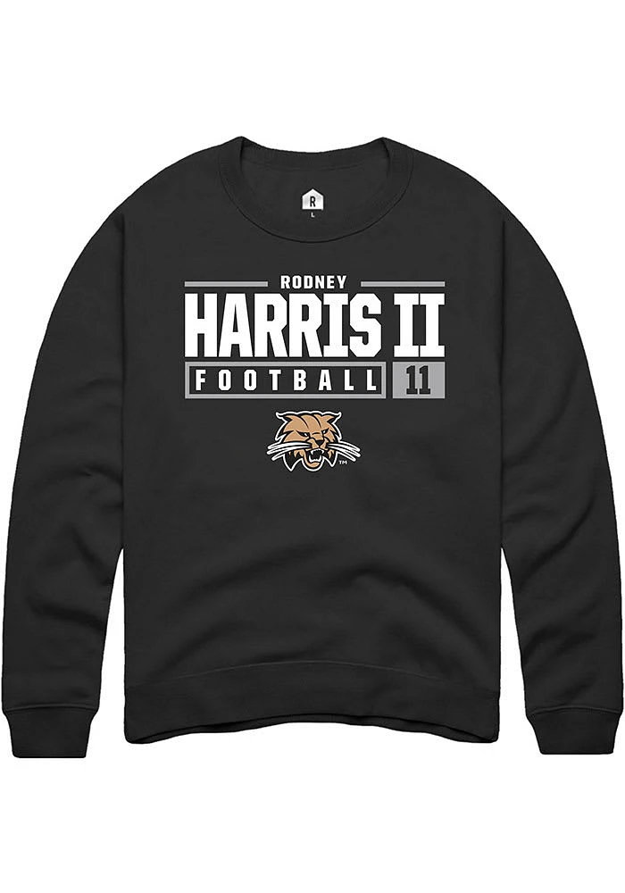 Rodney Harris II Rally Ohio Bobcats Mens NIL Stacked Box Long Sleeve Crew Sweatshirt