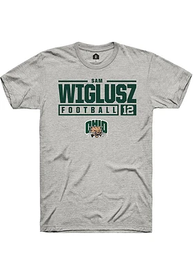 Sam Wiglusz  Ohio Bobcats Ash Rally NIL Stacked Box Short Sleeve T Shirt