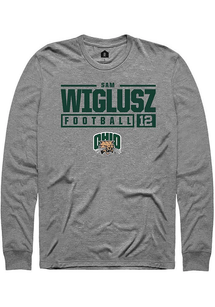 Sam Wiglusz  Ohio Bobcats Graphite Rally NIL Stacked Box Long Sleeve T Shirt