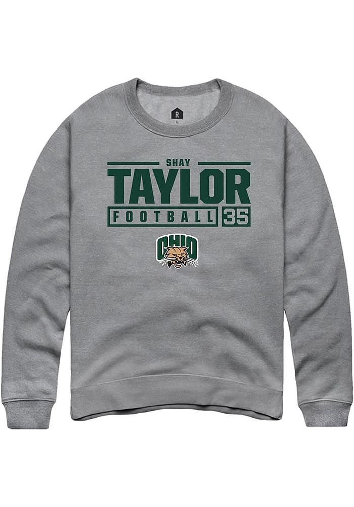 Shay Taylor  Rally Ohio Bobcats Mens Graphite NIL Stacked Box Long Sleeve Crew Sweatshirt