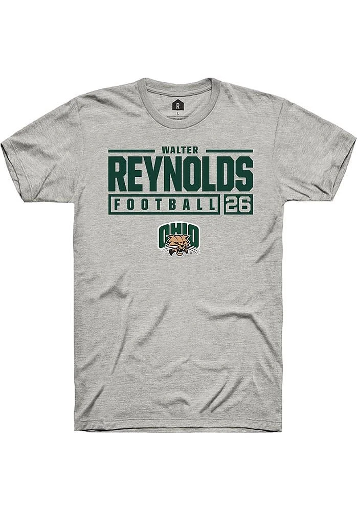 Walter Reynolds  Ohio Bobcats Ash Rally NIL Stacked Box Short Sleeve T Shirt