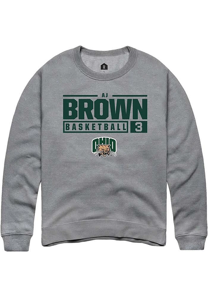 AJ Brown  Rally Ohio Bobcats Mens Graphite NIL Stacked Box Long Sleeve Crew Sweatshirt