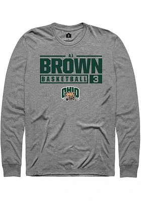 AJ Brown  Ohio Bobcats Graphite Rally NIL Stacked Box Long Sleeve T Shirt