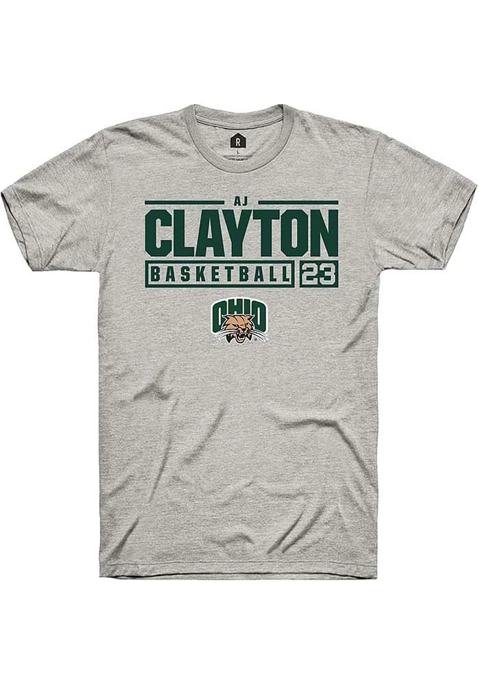 AJ Clayton  Ohio Bobcats Ash Rally NIL Stacked Box Short Sleeve T Shirt