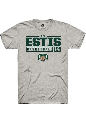 Ben Estis  Ohio Bobcats Ash Rally NIL Stacked Box Short Sleeve T Shirt