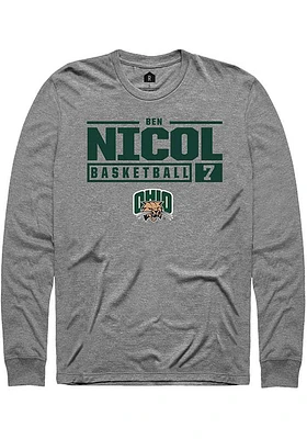 Ben Nicol Ohio Bobcats Rally NIL Stacked Box Long Sleeve T Shirt