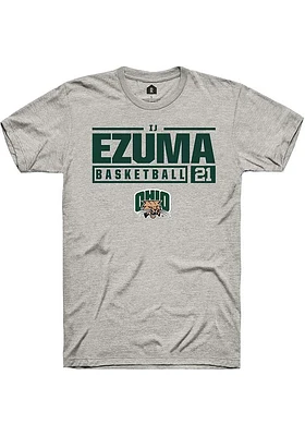 IJ Ezuma  Ohio Bobcats Ash Rally NIL Stacked Box Short Sleeve T Shirt