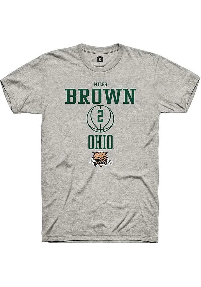 Miles Brown  Ohio Bobcats Ash Rally NIL Sport Icon Short Sleeve T Shirt