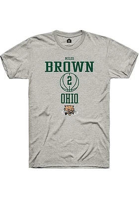 Miles Brown  Ohio Bobcats Ash Rally NIL Sport Icon Short Sleeve T Shirt