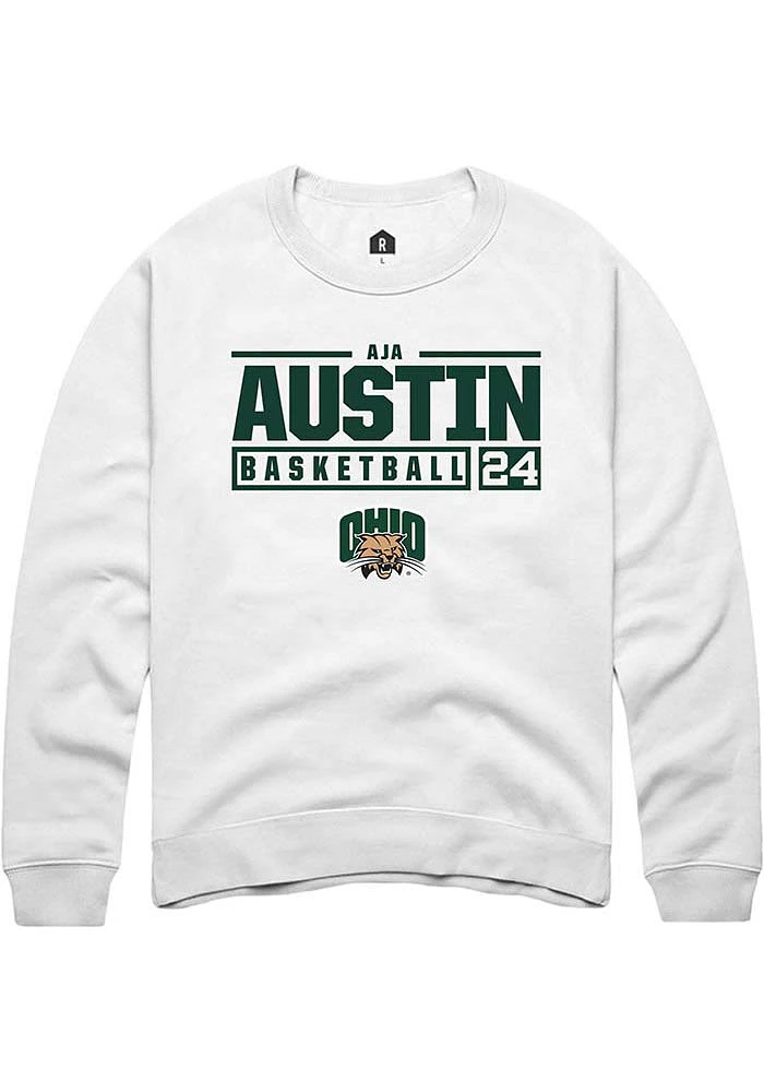 Aja Austin Rally Ohio Bobcats Mens NIL Stacked Box Long Sleeve Crew Sweatshirt