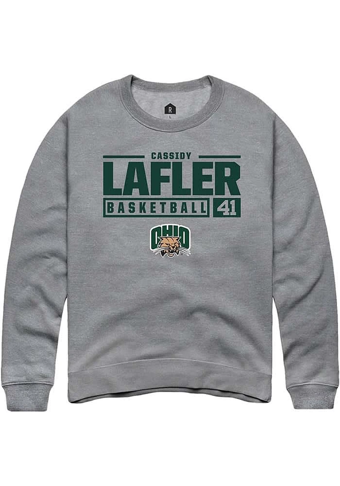 Cassidy Lafler  Rally Ohio Bobcats Mens Graphite NIL Stacked Box Long Sleeve Crew Sweatshirt