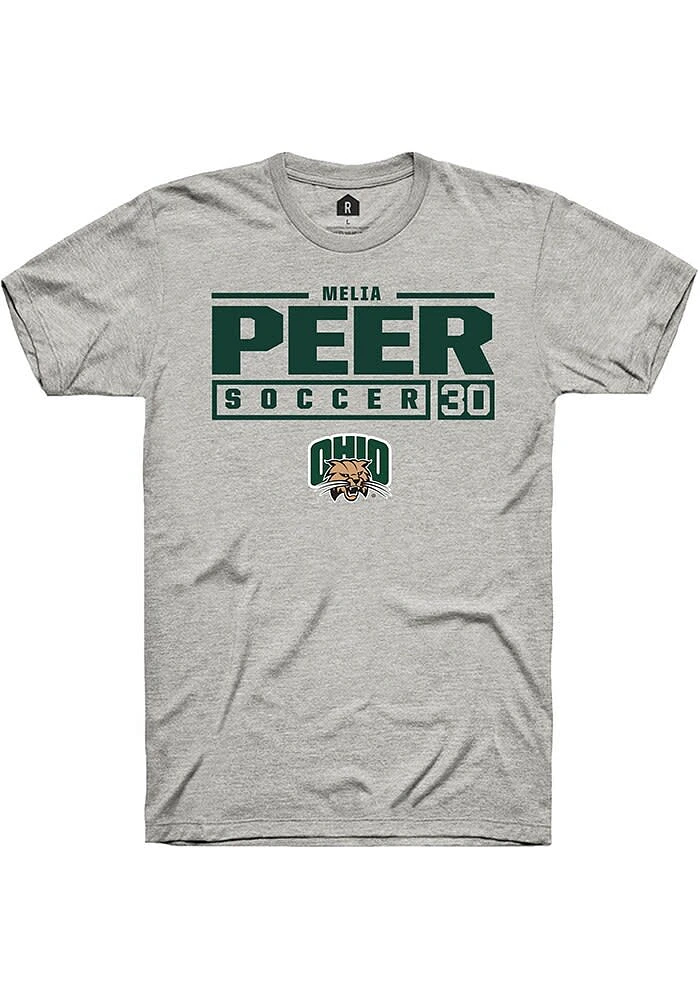 Melia Peer Ohio Bobcats Ash Rally NIL Stacked Box Short Sleeve T Shirt