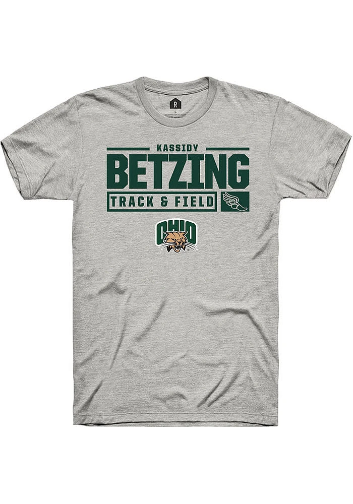 Kassidy Betzing  Ohio Bobcats Ash Rally NIL Stacked Box Short Sleeve T Shirt