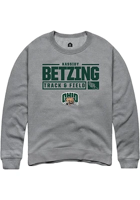 Kassidy Betzing  Rally Ohio Bobcats Mens Graphite NIL Stacked Box Long Sleeve Crew Sweatshirt