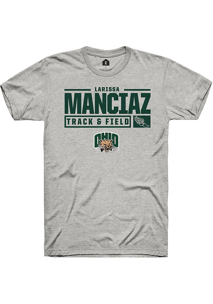 Larissa Manciaz  Ohio Bobcats Ash Rally NIL Stacked Box Short Sleeve T Shirt