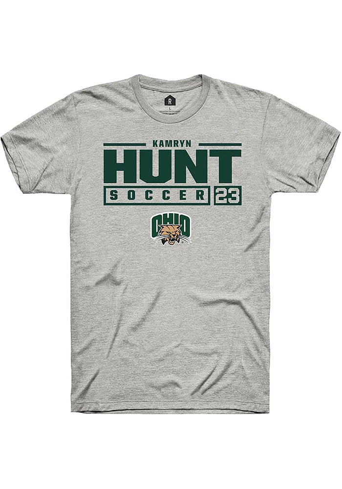 Kamryn Hunt  Ohio Bobcats Ash Rally NIL Stacked Box Short Sleeve T Shirt