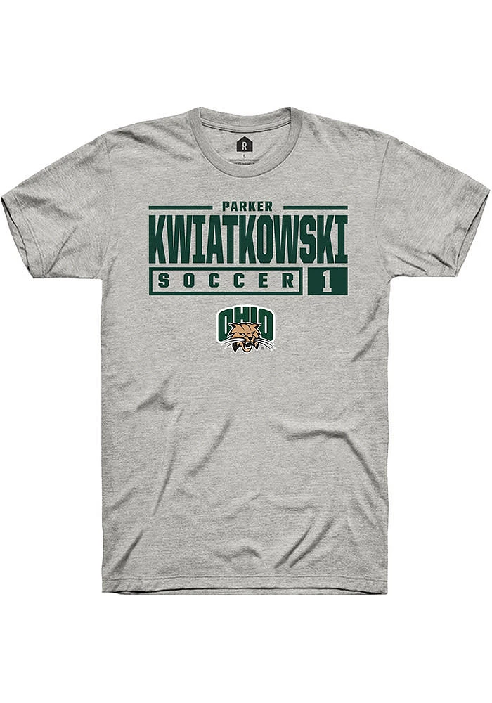 Parker Kwiatkowski  Ohio Bobcats Ash Rally NIL Stacked Box Short Sleeve T Shirt