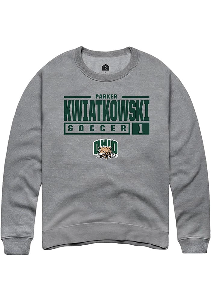 Parker Kwiatkowski  Rally Ohio Bobcats Mens Graphite NIL Stacked Box Long Sleeve Crew Sweatshirt