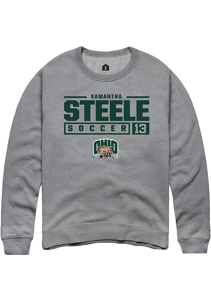 Samantha Steele Rally Ohio Bobcats Mens Graphite NIL Stacked Box Long Sleeve Crew Sweatshirt