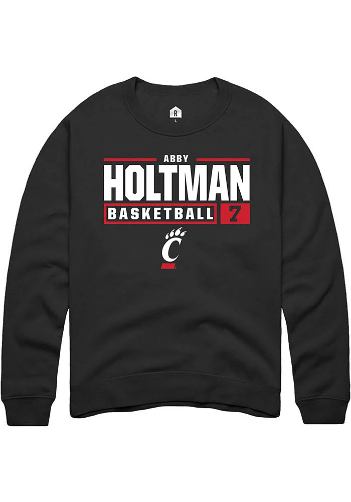 Abby Holtman Rally Cincinnati Bearcats Mens NIL Stacked Box Long Sleeve Crew Sweatshirt