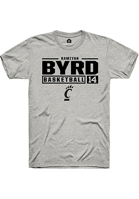 Ramiyah Byrd  Cincinnati Bearcats Ash Rally NIL Stacked Box Short Sleeve T Shirt