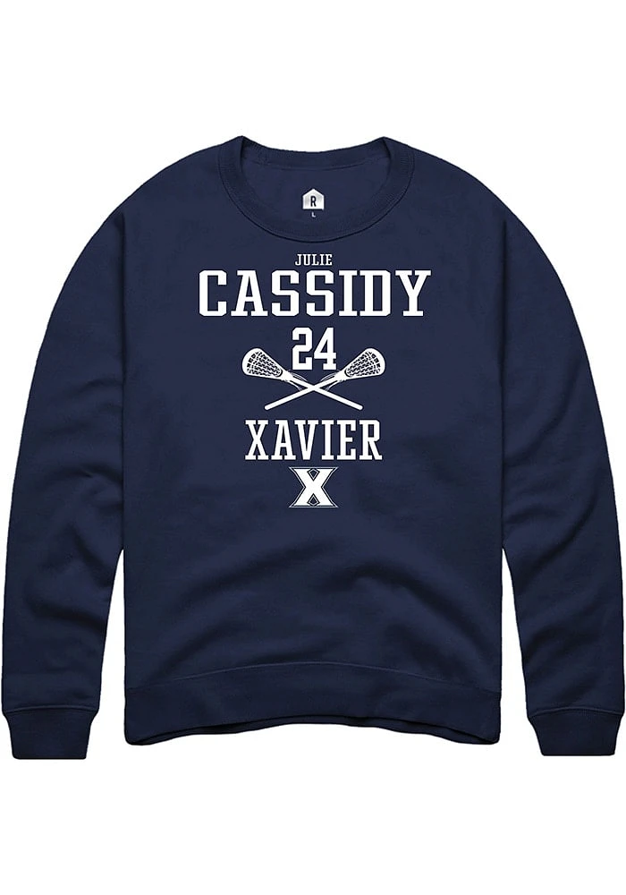 Julie Cassidy  Rally Xavier Musketeers Mens Navy Blue NIL Sport Icon Long Sleeve Crew Sweatshirt