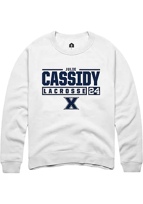 Julie Cassidy  Rally Xavier Musketeers Mens White NIL Stacked Box Long Sleeve Crew Sweatshirt