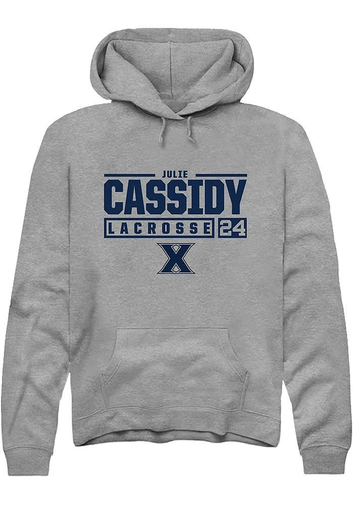 Julie Cassidy  Rally Xavier Musketeers Mens Graphite NIL Stacked Box Long Sleeve Hoodie