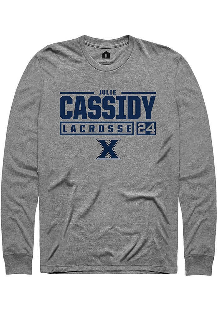 Julie Cassidy  Xavier Musketeers Graphite Rally NIL Stacked Box Long Sleeve T Shirt