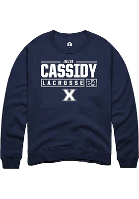 Julie Cassidy  Rally Xavier Musketeers Mens Navy Blue NIL Stacked Box Long Sleeve Crew Sweatshir..