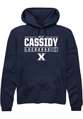 Julie Cassidy  Rally Xavier Musketeers Mens Navy Blue NIL Stacked Box Long Sleeve Hoodie