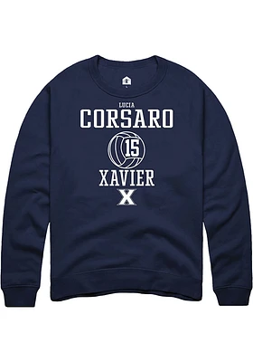 Lucia Corsaro  Rally Xavier Musketeers Mens Navy Blue NIL Sport Icon Long Sleeve Crew Sweatshirt