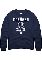 Lucia Corsaro  Rally Xavier Musketeers Mens Navy Blue NIL Sport Icon Long Sleeve Crew Sweatshirt