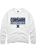 Lucia Corsaro  Rally Xavier Musketeers Mens White NIL Stacked Box Long Sleeve Crew Sweatshirt