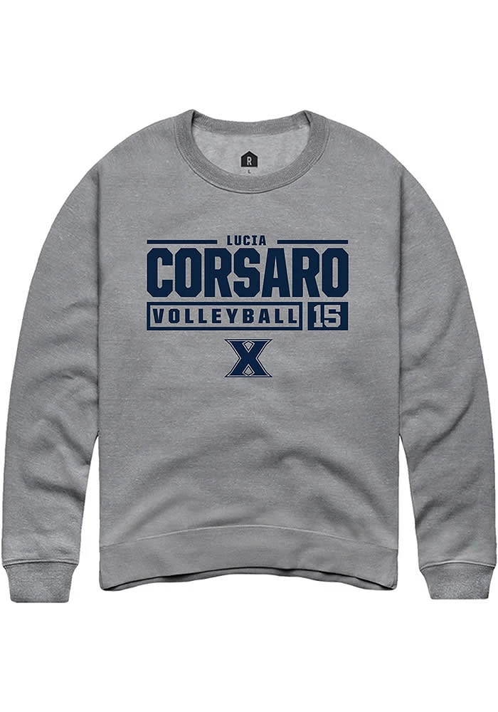 Lucia Corsaro  Rally Xavier Musketeers Mens Graphite NIL Stacked Box Long Sleeve Crew Sweatshirt