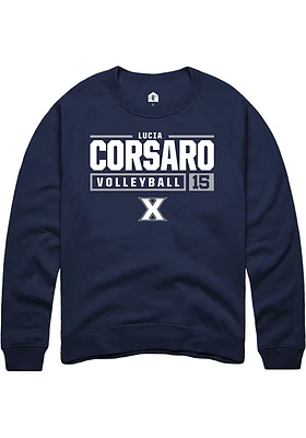 Lucia Corsaro  Rally Xavier Musketeers Mens Navy Blue NIL Stacked Box Long Sleeve Crew Sweatshir..