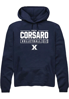 Lucia Corsaro  Rally Xavier Musketeers Mens Navy Blue NIL Stacked Box Long Sleeve Hoodie