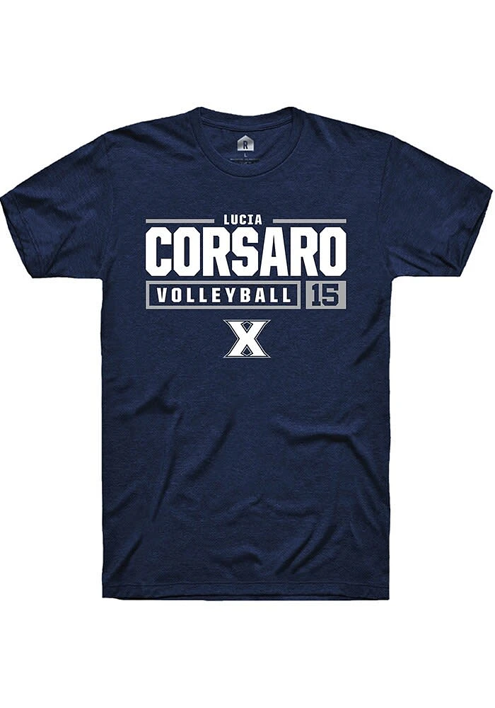 Lucia Corsaro  Xavier Musketeers Navy Blue Rally NIL Stacked Box Short Sleeve T Shirt