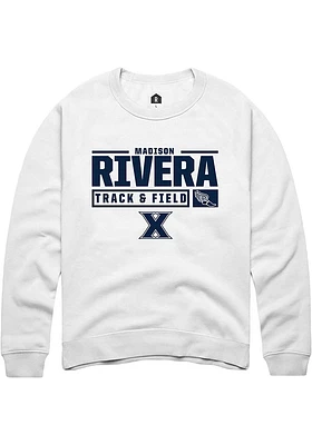 Madison Rivera  Rally Xavier Musketeers Mens White NIL Stacked Box Long Sleeve Crew Sweatshirt