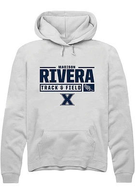 Madison Rivera  Rally Xavier Musketeers Mens White NIL Stacked Box Long Sleeve Hoodie