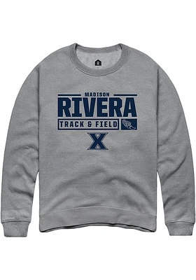 Madison Rivera  Rally Xavier Musketeers Mens Graphite NIL Stacked Box Long Sleeve Crew Sweatshir..