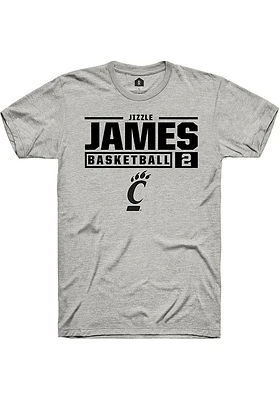 Jizzle James  Cincinnati Bearcats Ash Rally NIL Stacked Box Short Sleeve T Shirt