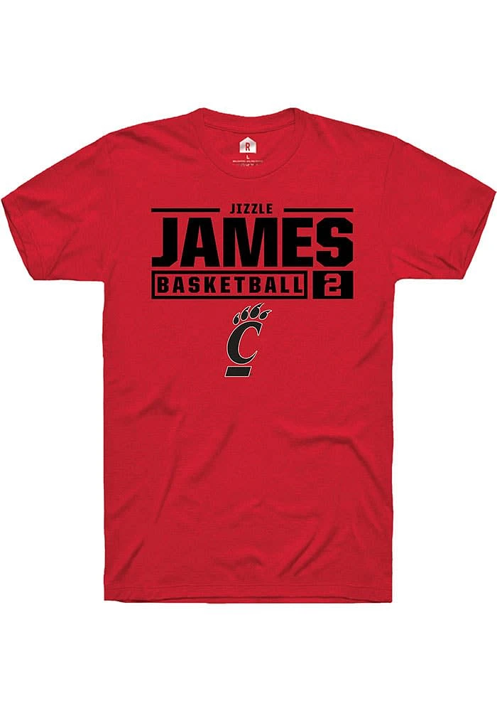 Jizzle James  Cincinnati Bearcats Red Rally NIL Stacked Box Logo Short Sleeve T Shirt