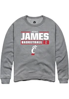 Jizzle James  Rally Cincinnati Bearcats Mens Graphite NIL Stacked Design Long Sleeve Crew Sweatshi..