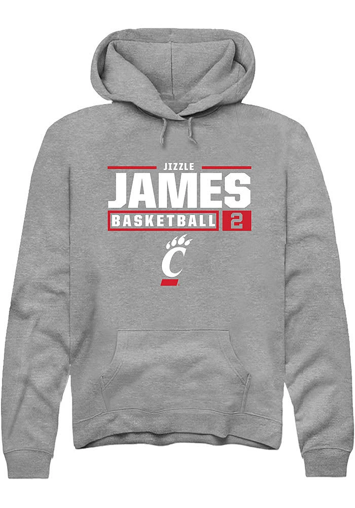 Jizzle James  Rally Cincinnati Bearcats Mens Graphite NIL Stacked Box Logo Long Sleeve Hoodie