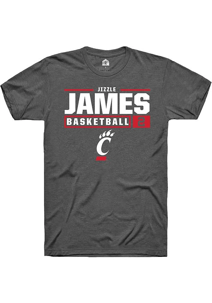 Jizzle James  Cincinnati Bearcats Dark Grey Rally NIL Stacked Box Graphic Short Sleeve T Shirt