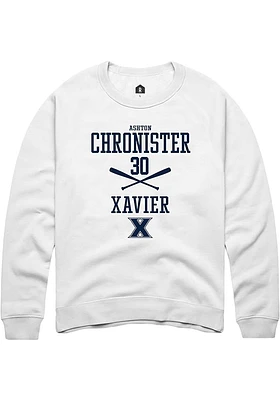 Ashton Chronister  Rally Xavier Musketeers Mens White NIL Sport Icon Long Sleeve Crew Sweatshirt